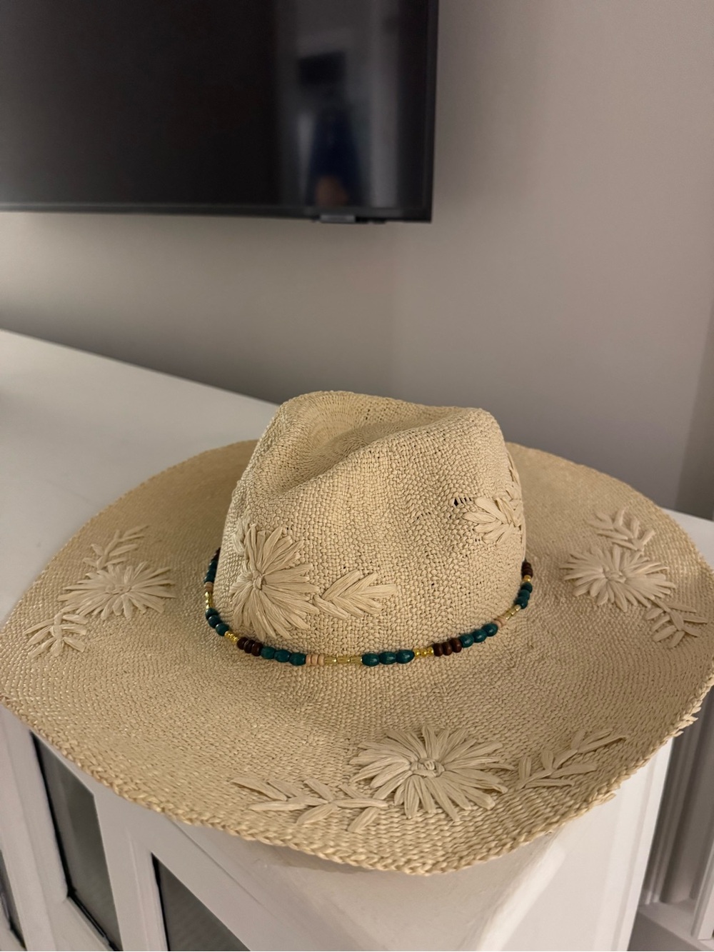 Hat Attack women’s western raffia beach hat with beading and embroidery *new*